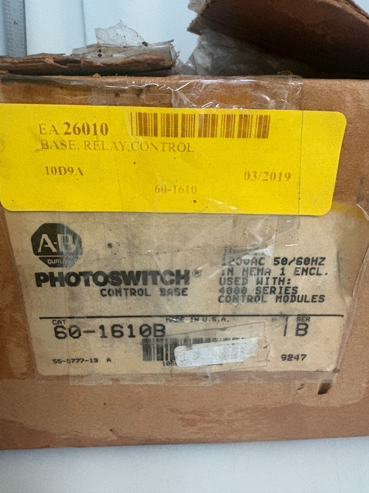 ALLEN BRADLEY PHOTOSWITCH CONTROL BASE 60-1610B B 2