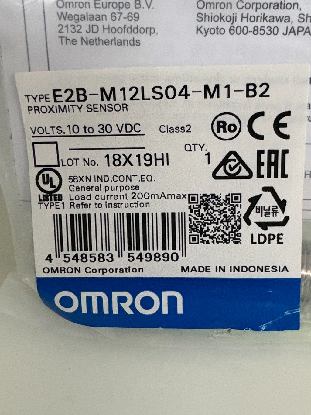 LOT OF 2 OMRON PROXIMITY SENSOR E2B-M12LS04-M1-B22
