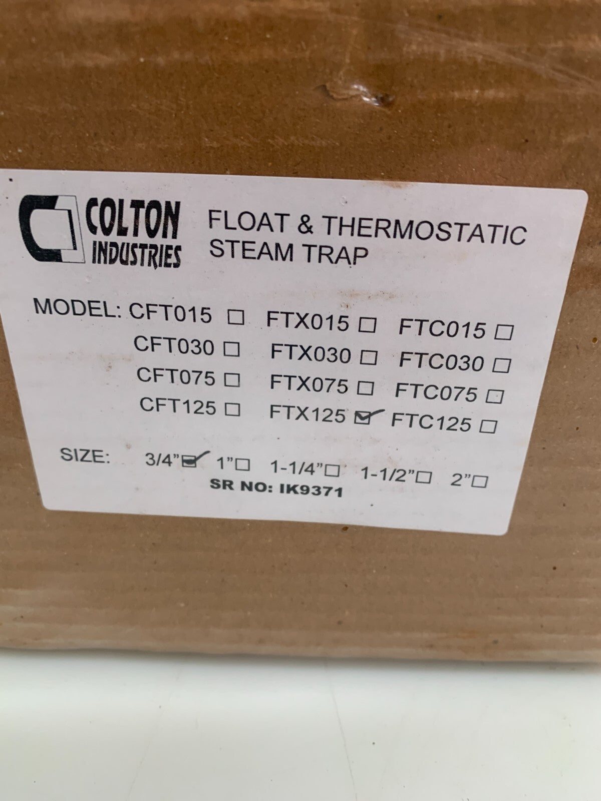 COLTON INDUSTRIES FLOAT & THERMOSTATIC STEAM TRAP FTX125 3/4"1
