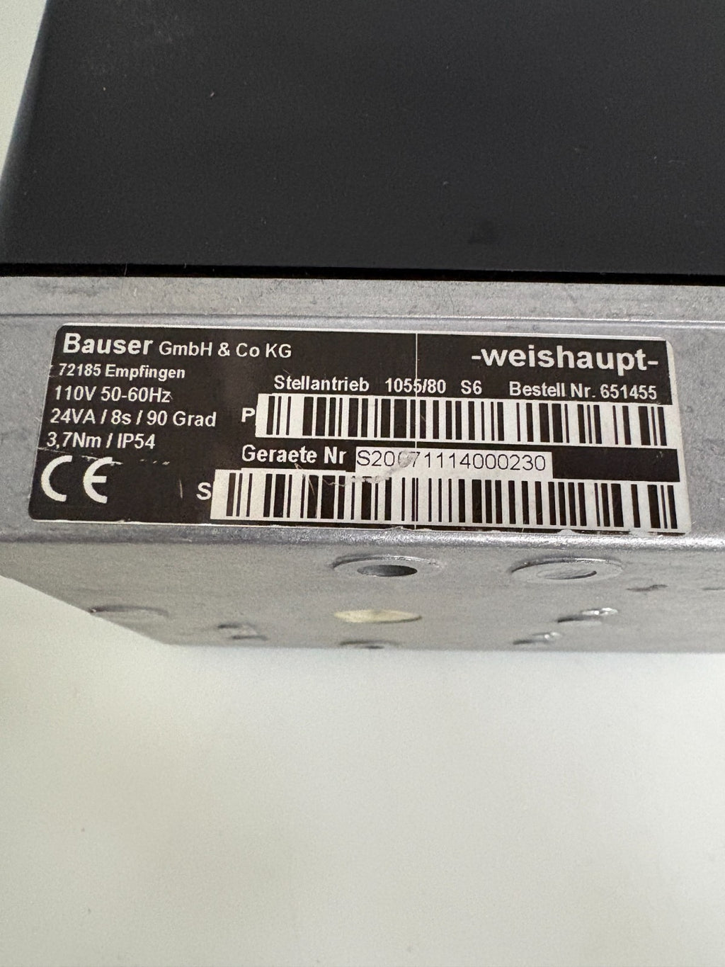 BAUSER WEISHAUPT SERVO MOTOR ACTUATOR 1055/80 S6 6514551