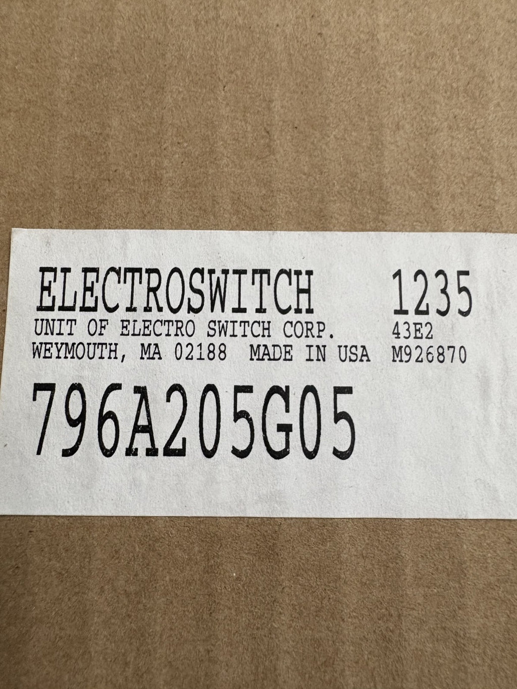 ELECTRO SWITCH ROTARY SWITCH 796A205G05 TYPE WL-2