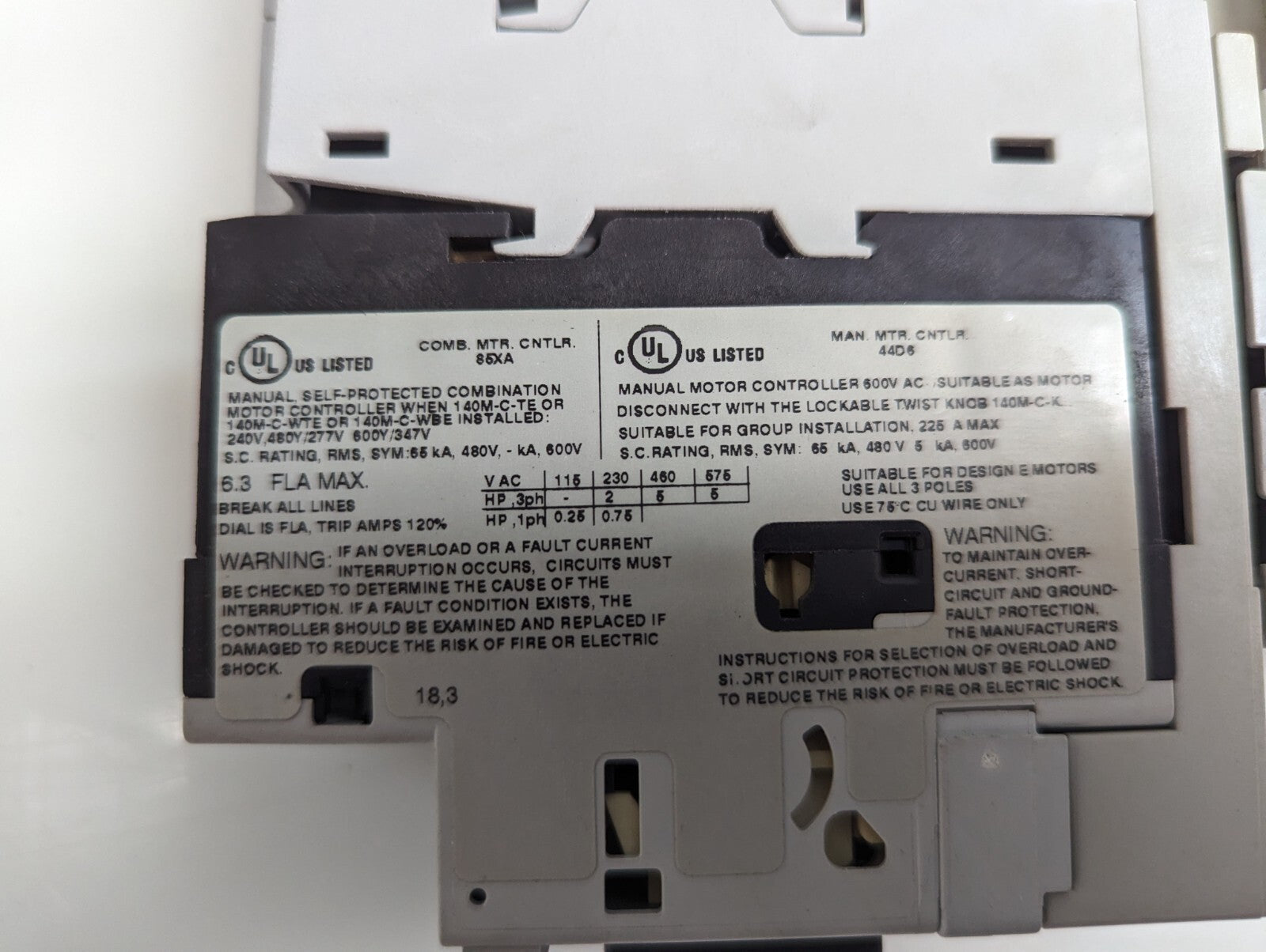 ALLEN BRADLEY 190S-ANDJ2-CB63C MCS COMPACT STARTER 140M-C2E-B63 100-C09D*104