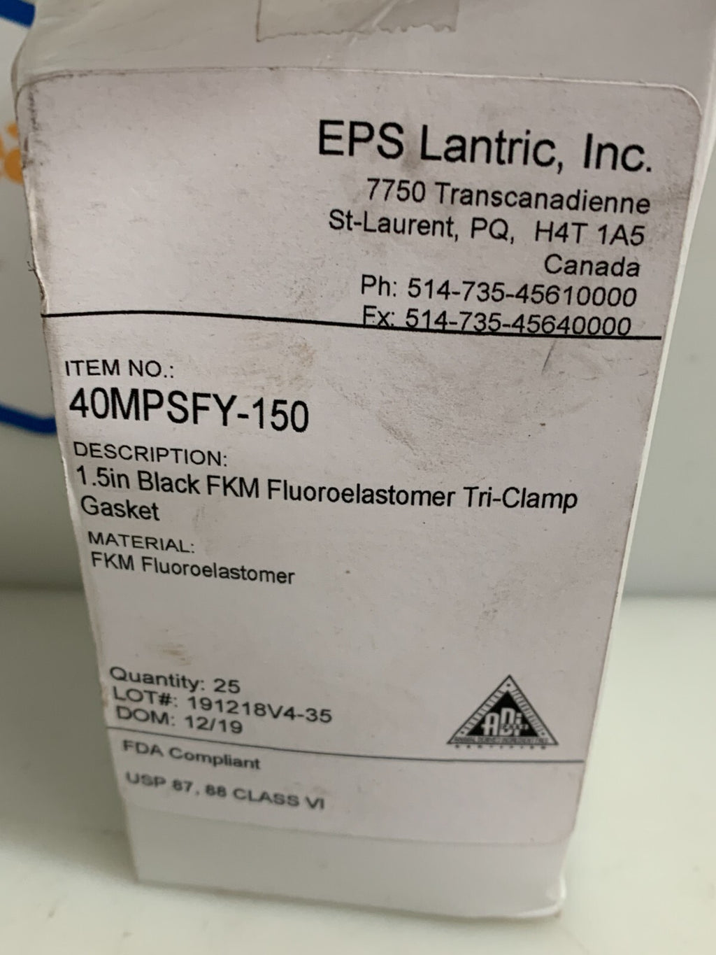 GARLOCK-EPS LANTRIC 40 MPSFY-150 1.5 IN BLACK FLUOROELASTOMER TRI CLAMP