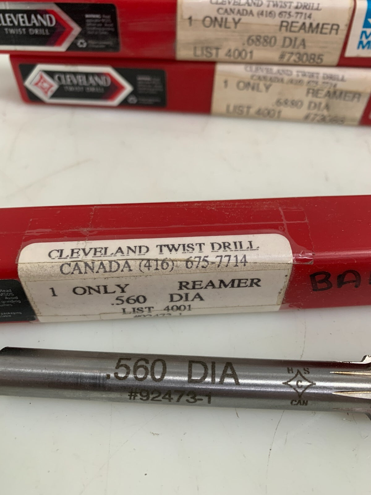 CLEVELAND REAMER STRAIGHT FLUTE MIX LOT 1 X .560 DIA C 27228 #92473-1 2X .6880