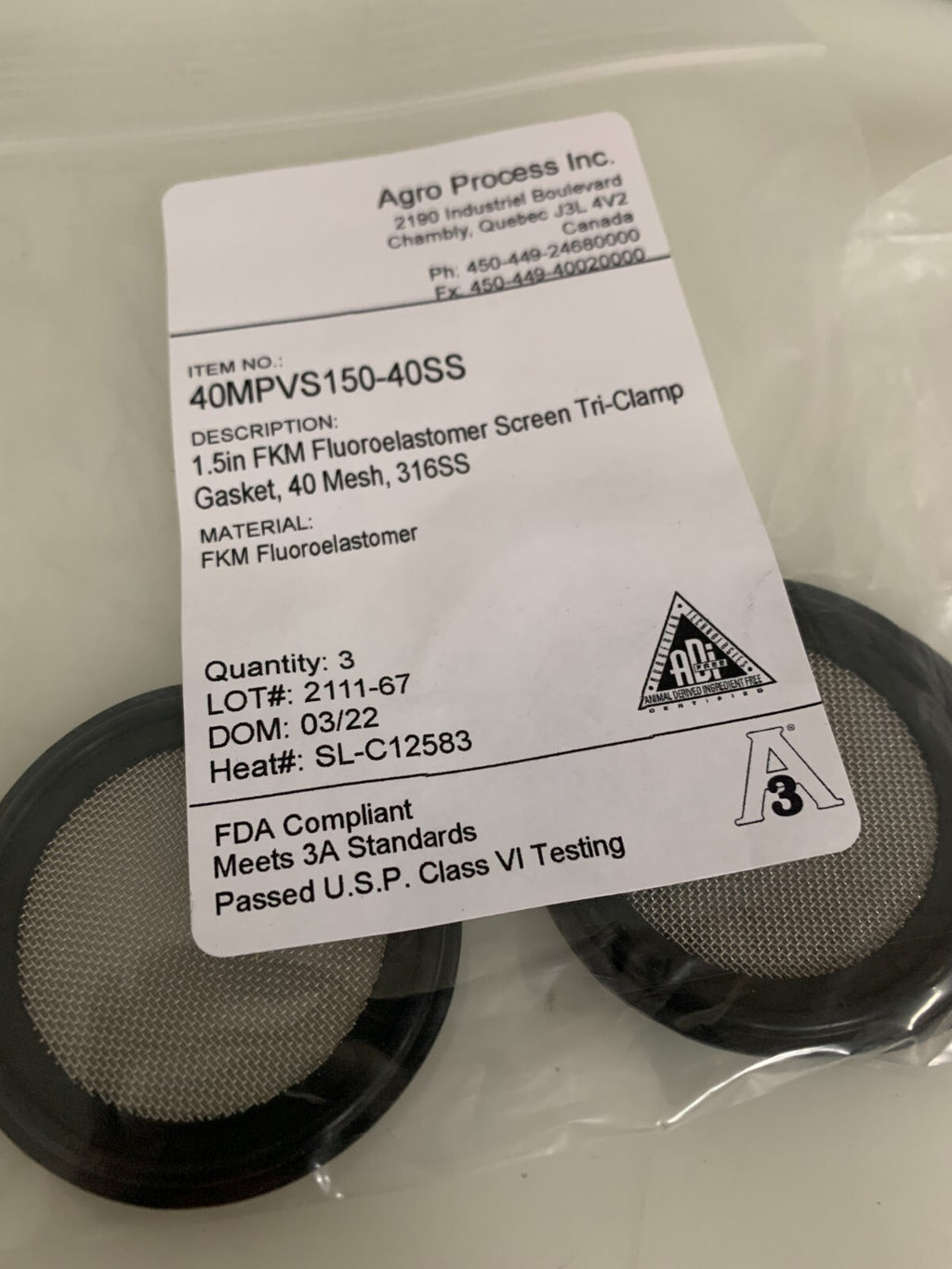 WIRE CARE MIX LOT OF 9 1.5" FKM SCREEN TRI CLAMP GASKET1