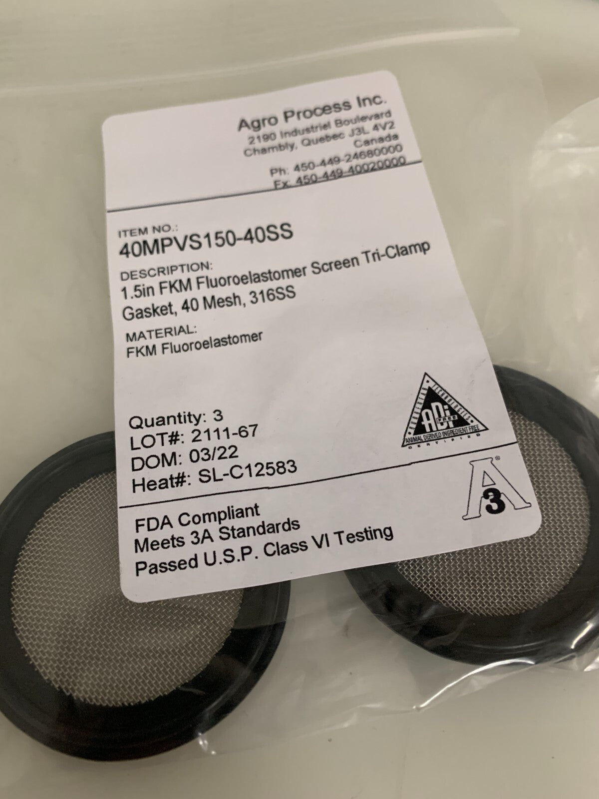WIRE CARE MIX LOT OF 9 1.5" FKM SCREEN TRI CLAMP GASKET1