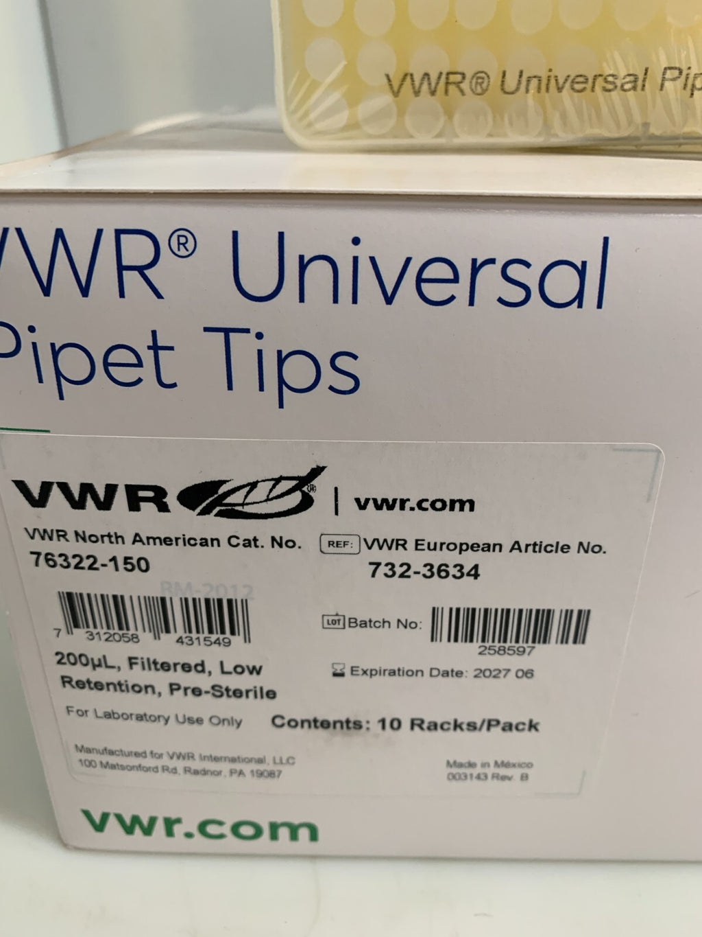 VWR INTERNATIONAL PIPET TIPS 76322-150 EUR#732-3624