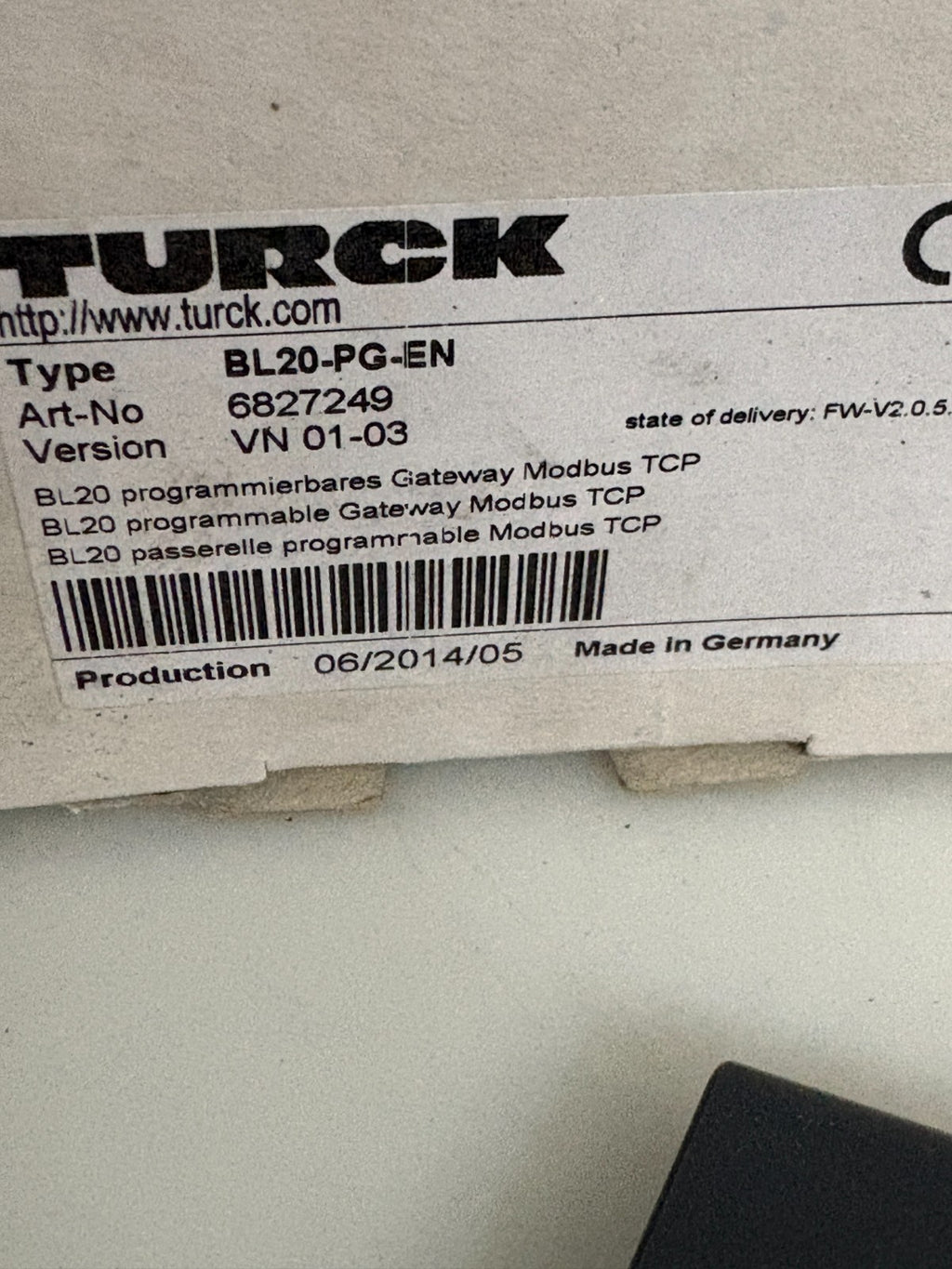 TURCK PROGRAMMABLE GATEWAY BL20-PG-EN4