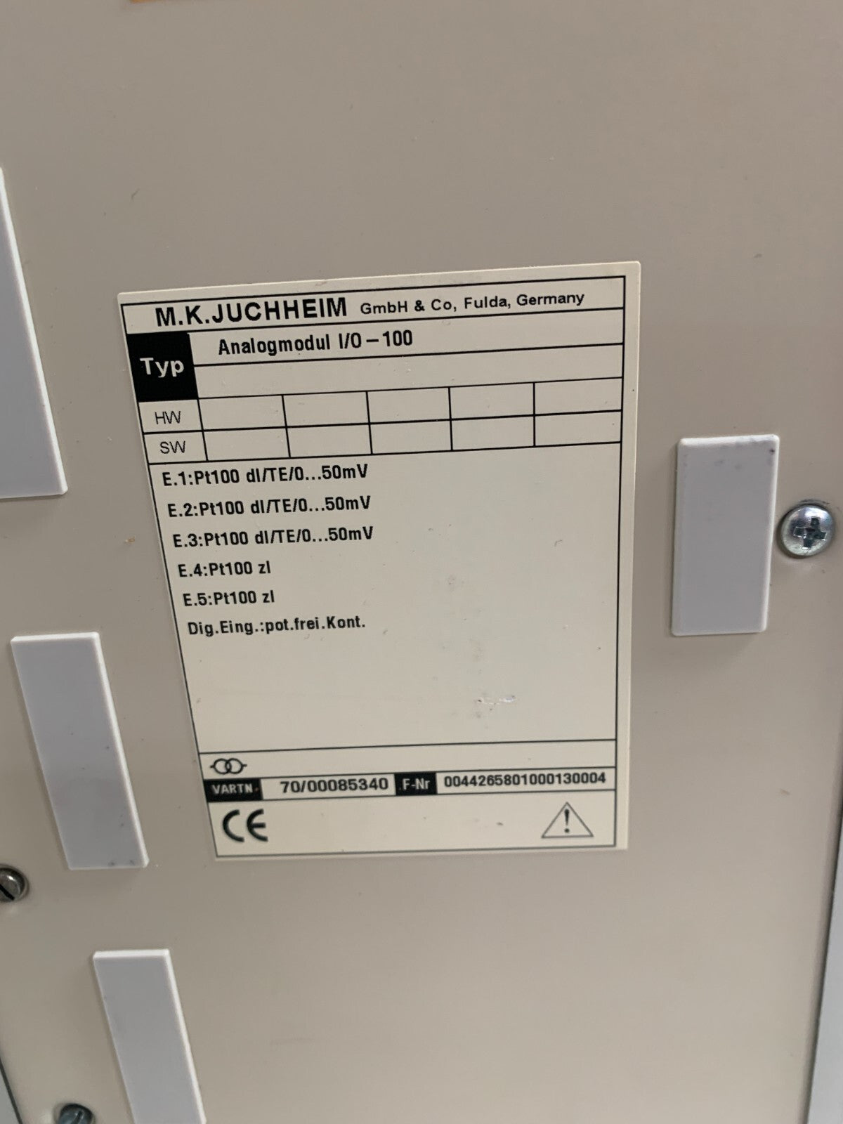 JUMO ANALOG MODULE I/0 MODULE # I/0-100