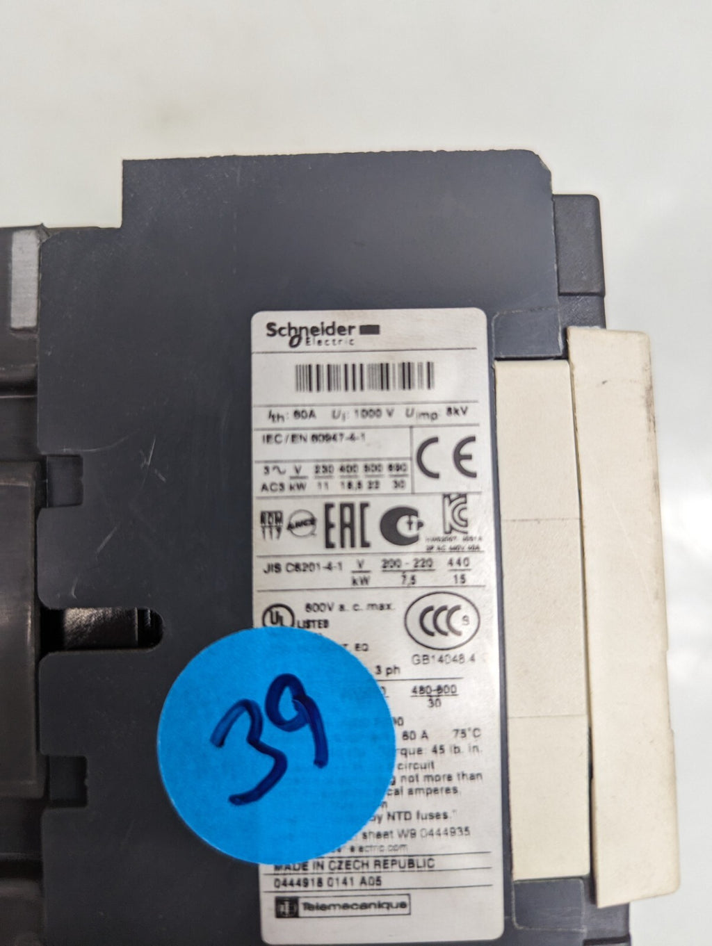 Schneider Contactor LC1D40 AC 60A 1000V