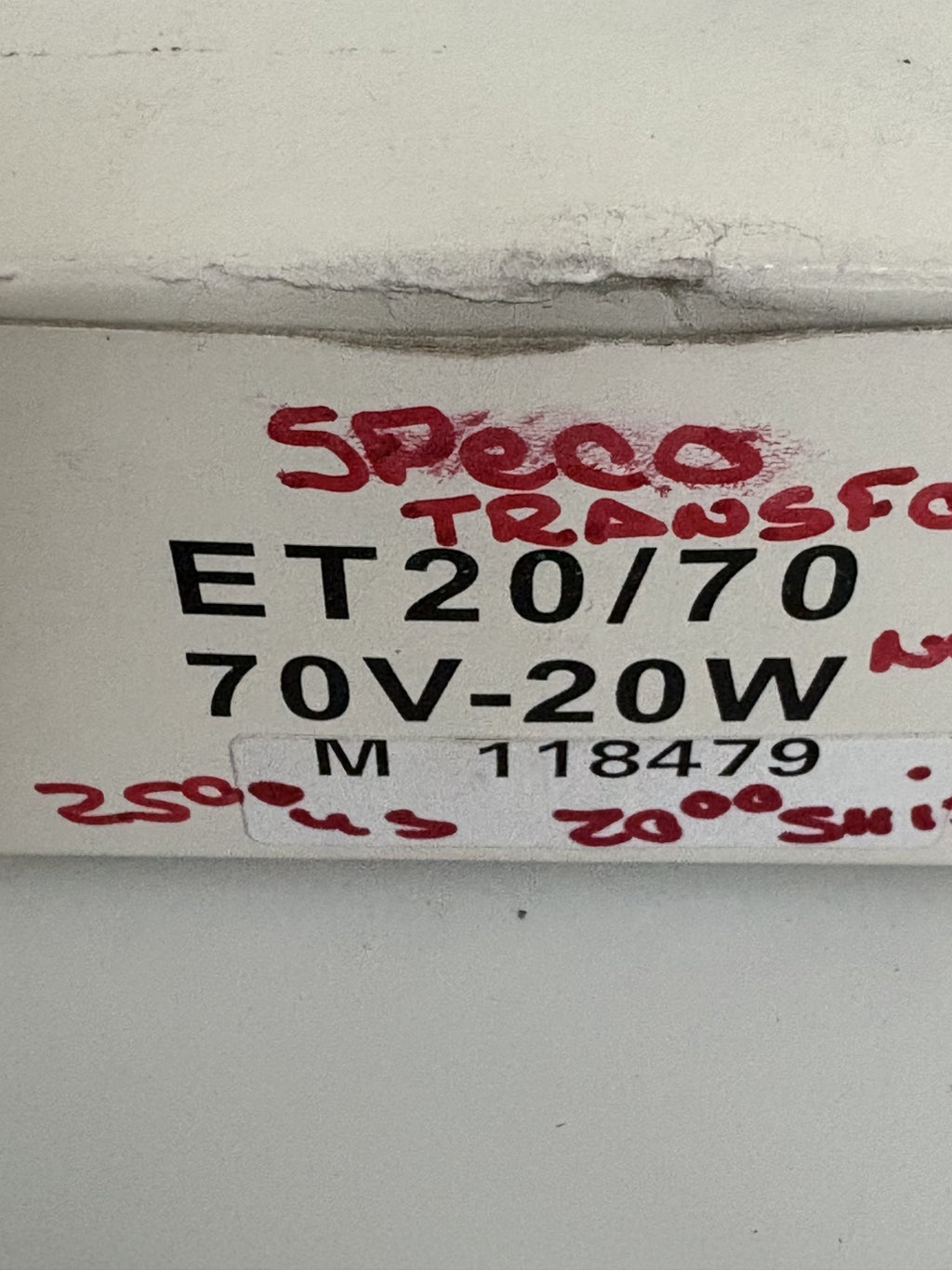 SPECO TRANSFORMER ET20/702