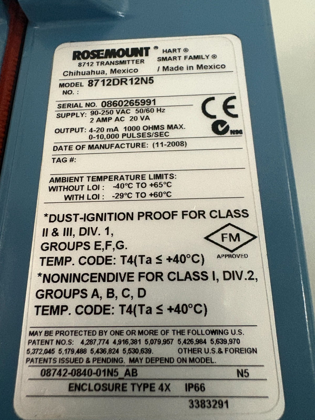 ROSEMOUNT SMART FAMILY 8712 TRANSMITTER #8712DR12N51