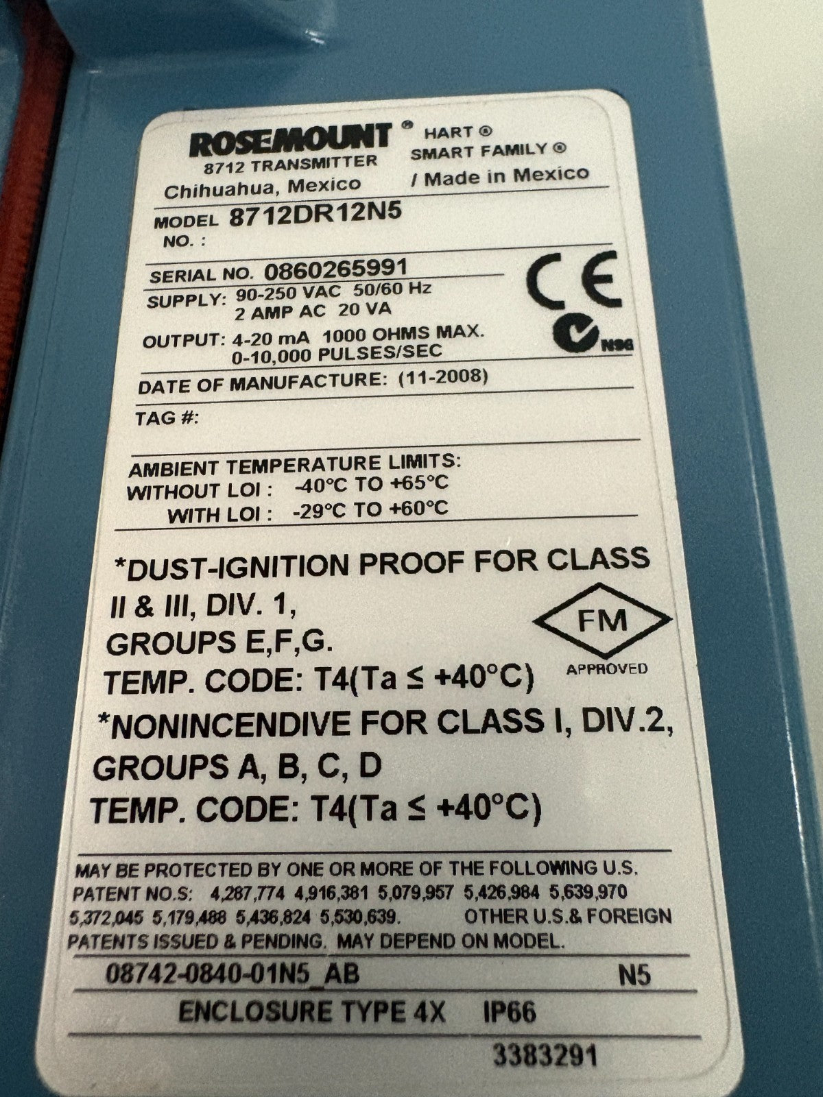 ROSEMOUNT SMART FAMILY 8712 TRANSMITTER #8712DR12N51