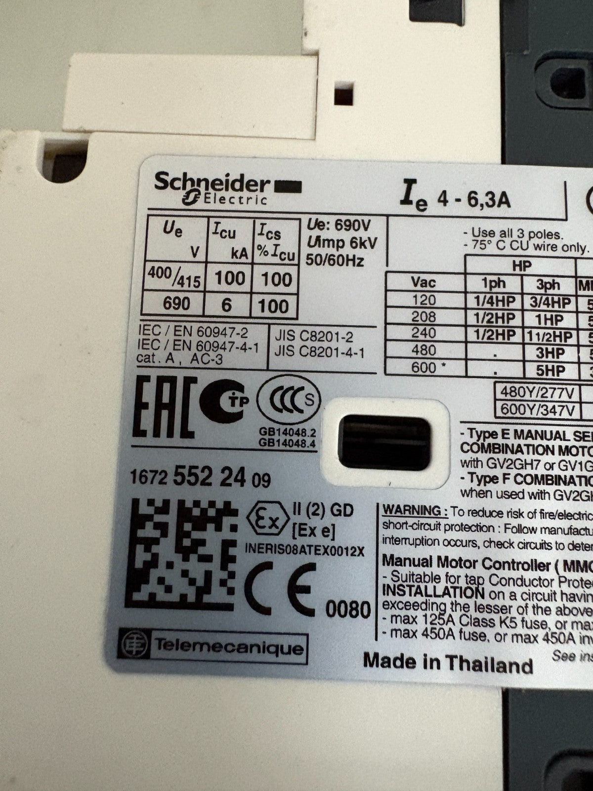 LOT OF 3 SCHNEIDER MOTOR STARTER CIRCUIT BREAKER GV2-P10 4-6 3A2