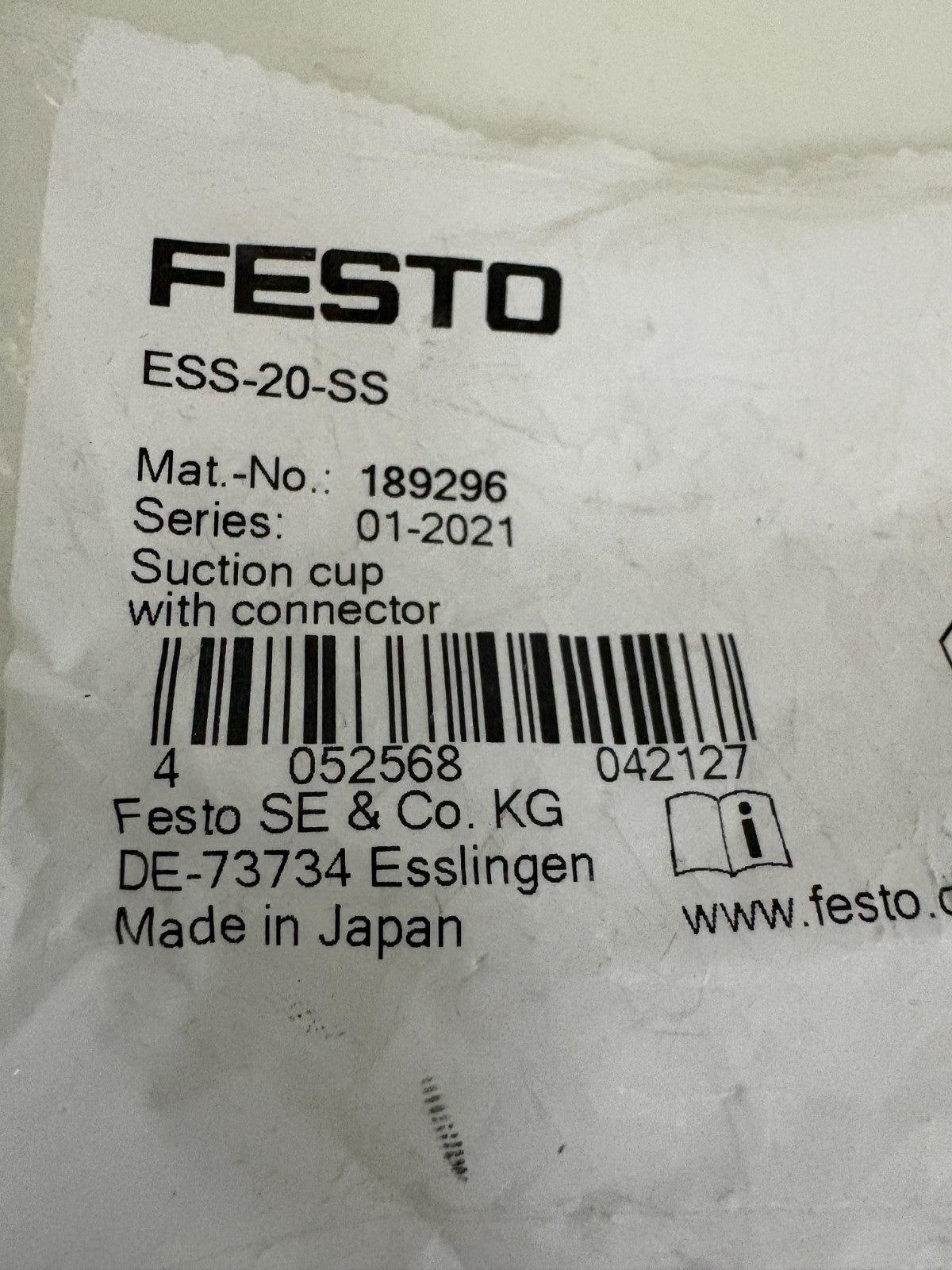 LOT OF 2 FESTO SUCTION CUP W/CONNECTOR ESS-20-SS 1892961