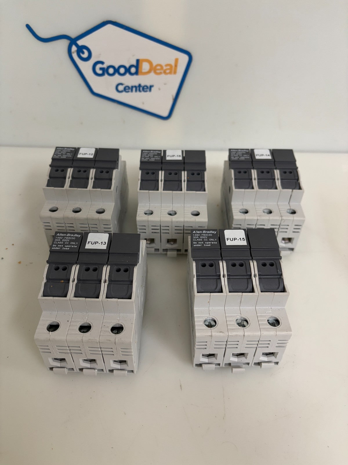 LOT OF 5 ALLEN BRADLEY INDICATING FUSE HOLDER 30 AMP W/FUSES 1492-FB3C300