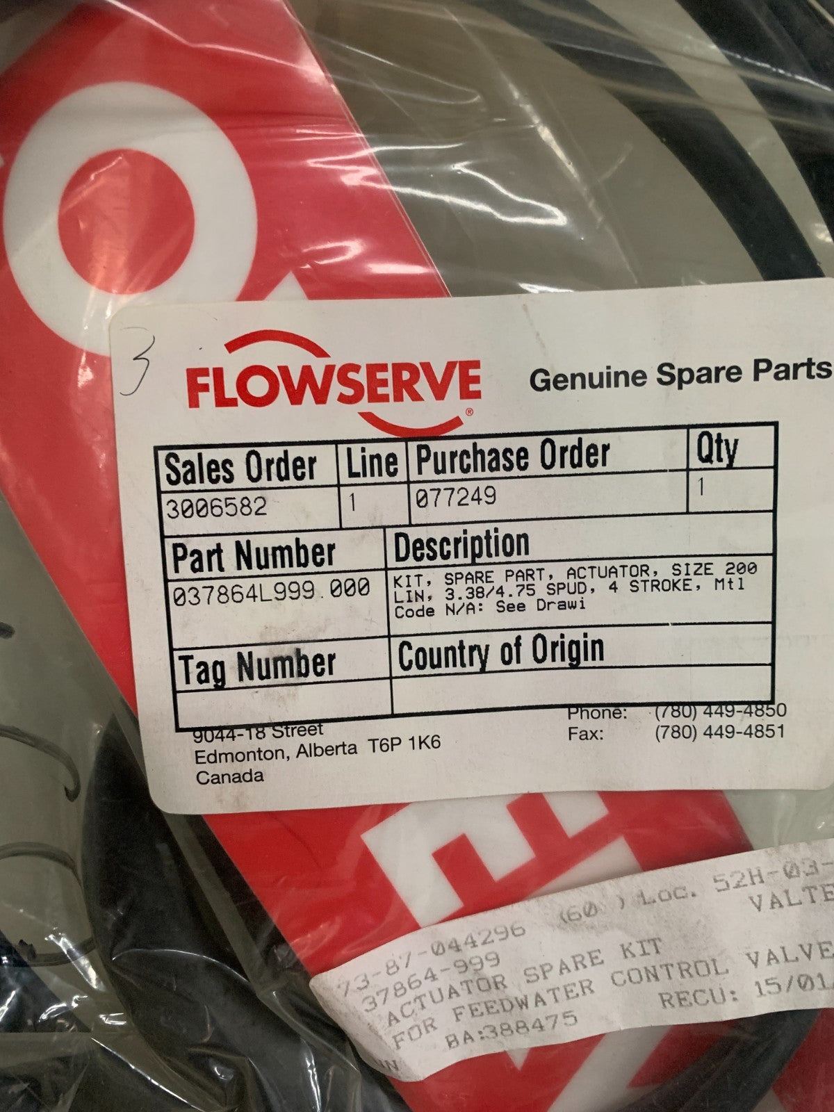 FLOWSERVE ACTUATOR SPARE PART KIT 037864L 999.000