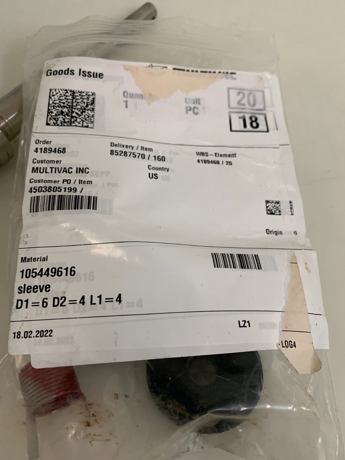 MULTIVAC SLEEVE W/PARTS #105449616