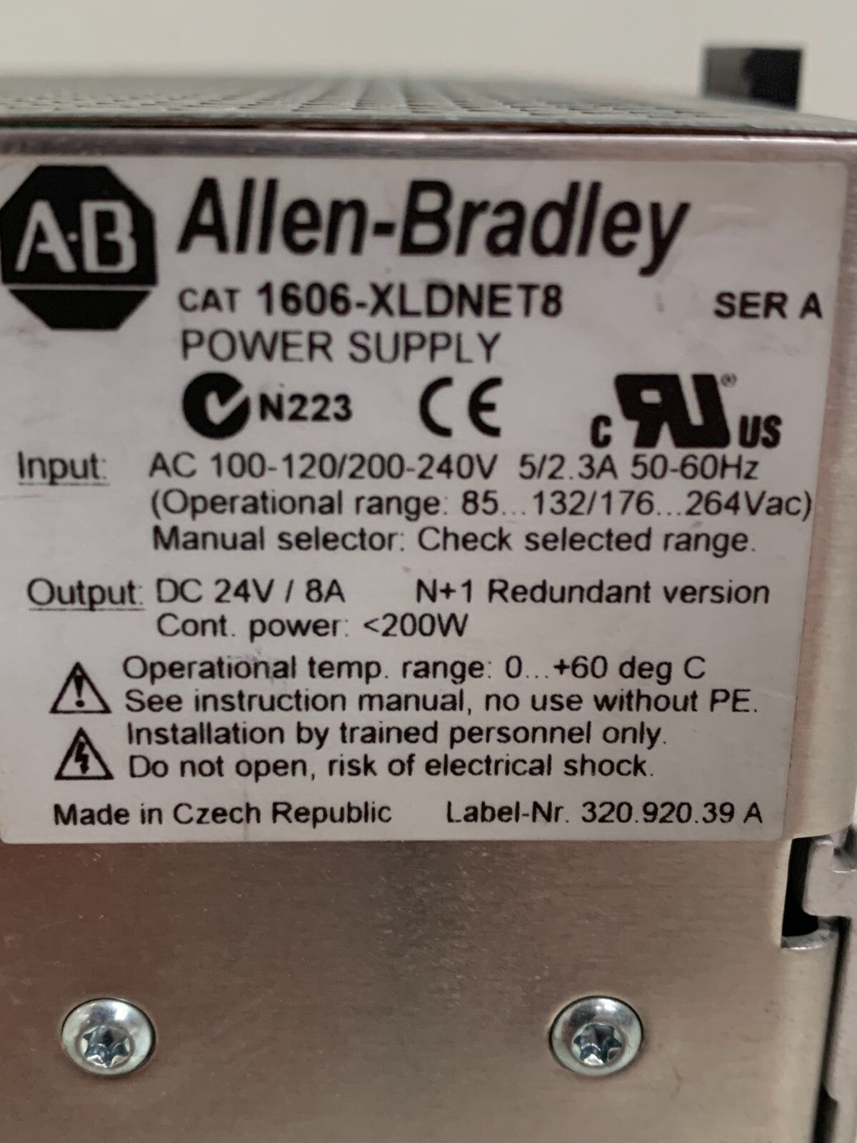 ALLEN BRADLEY POWER SUPPLY 1606-XLDNET8 SER A