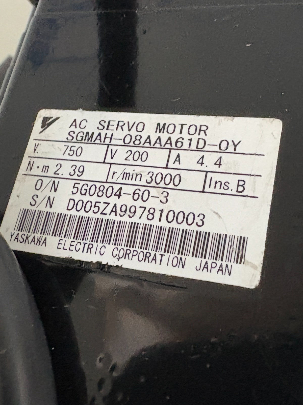 YASKAWA AC SERVO MOTOR SGMAH-08AAA61D-0Y