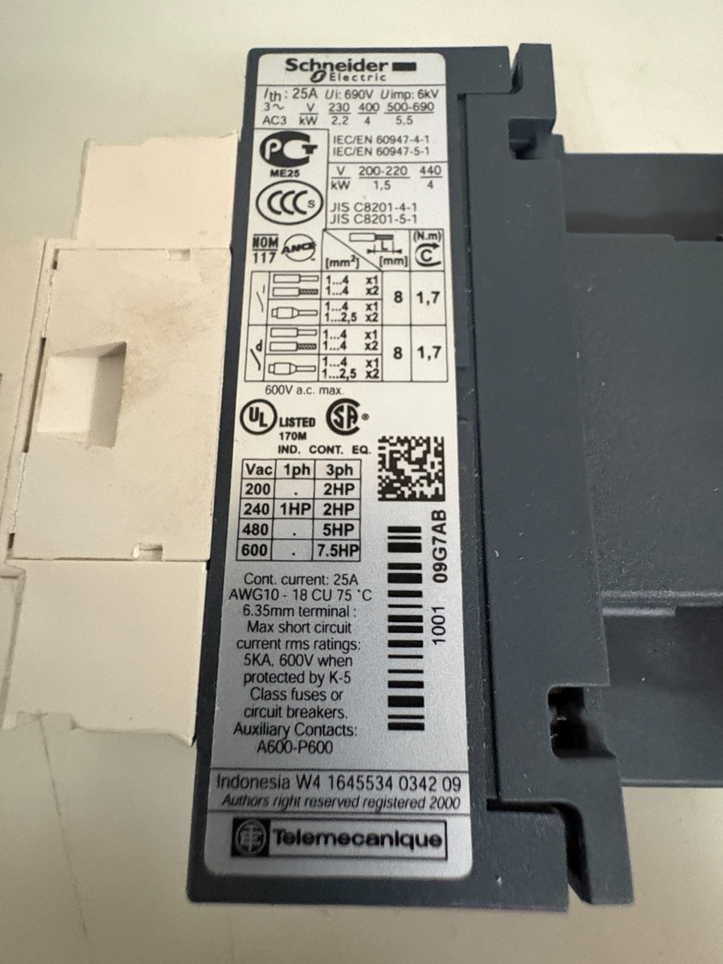 SCHNEIDER CONTACTOR LC1D09G72