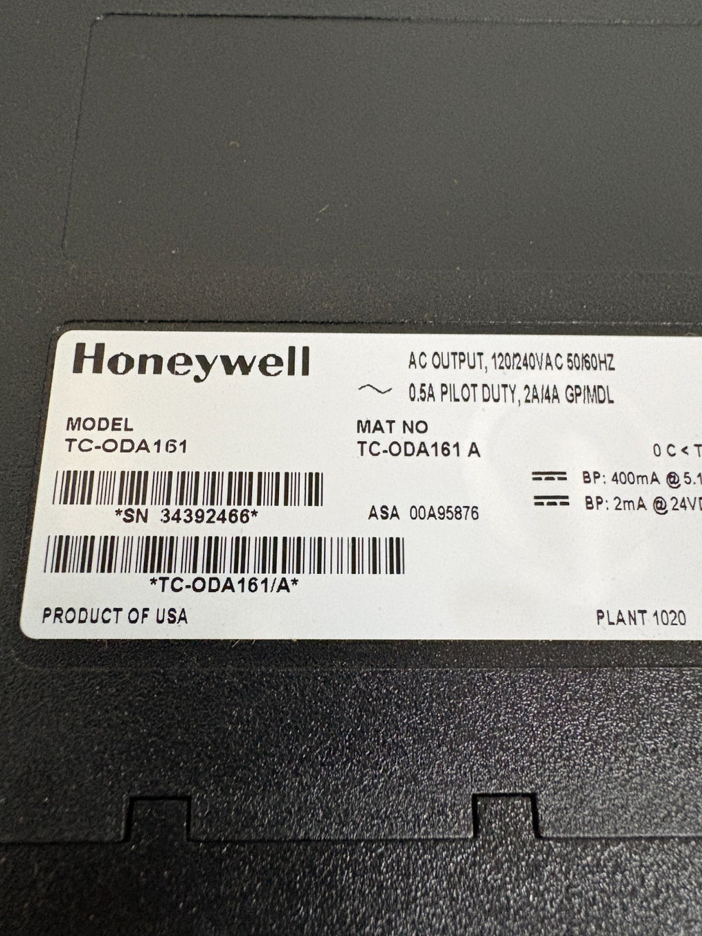 HONEYWELL AC OUTPUT PILOT DUTY TC-0DA161 A