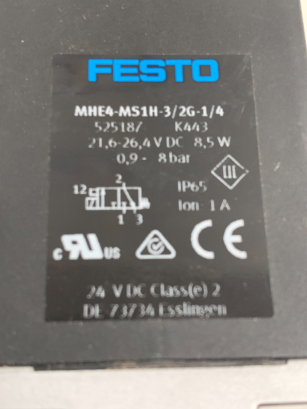 FESTO SOLENOID VALVE MHE4-MS1H-3/ 26-1/4 525187 W/FITTINGS2