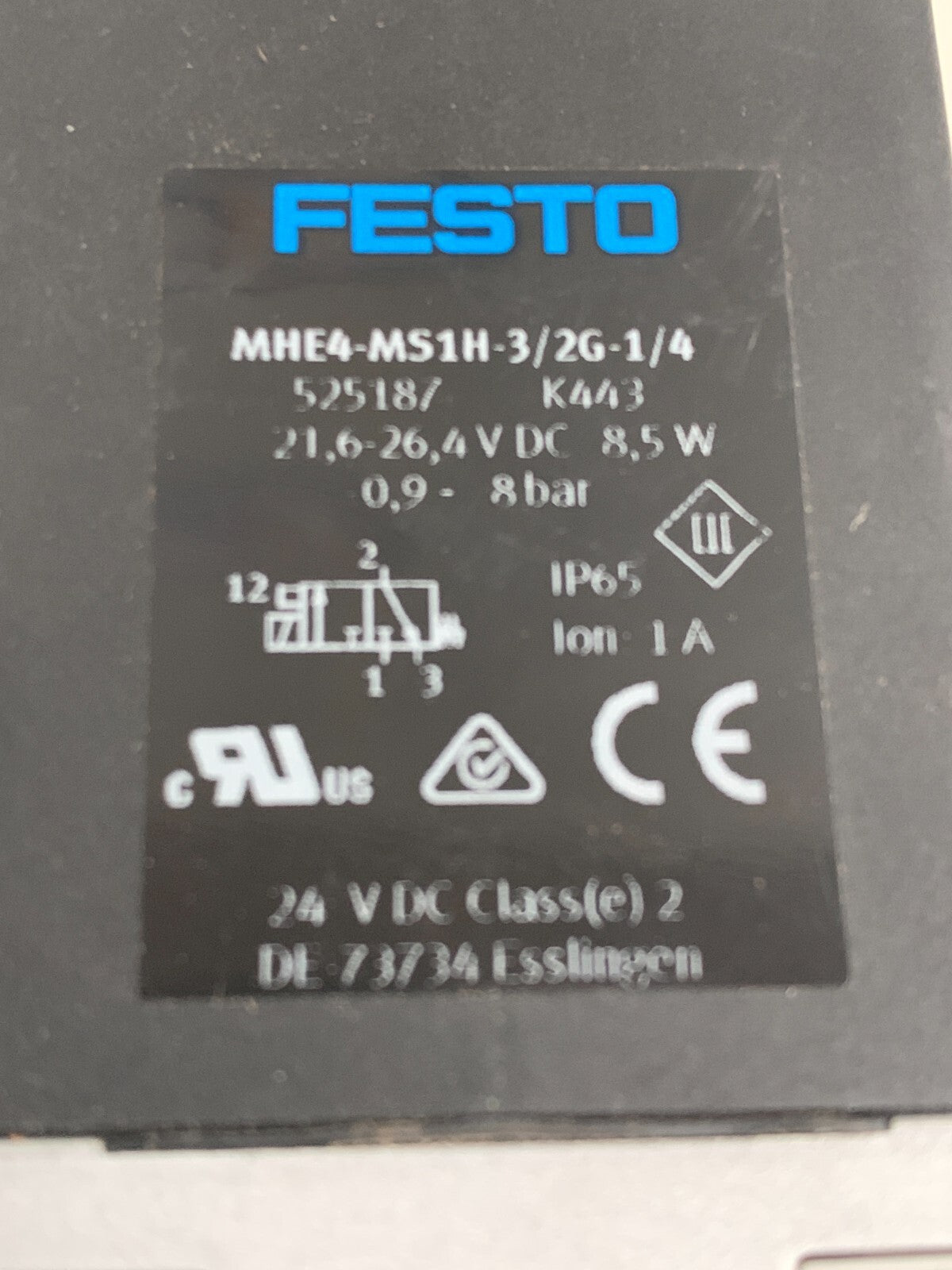 FESTO SOLENOID VALVE MHE4-MS1H-3/ 26-1/4 525187 W/FITTINGS2