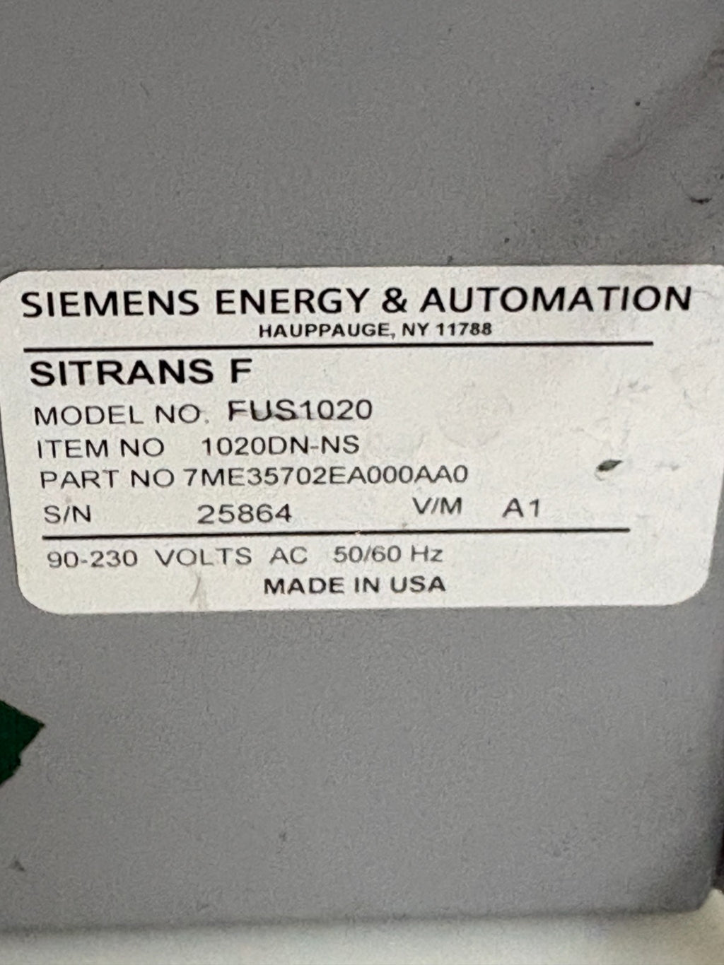 SIEMENS SITRANS F ULTRASONIC FLOWMETER FUS1020 #1020DN-NS