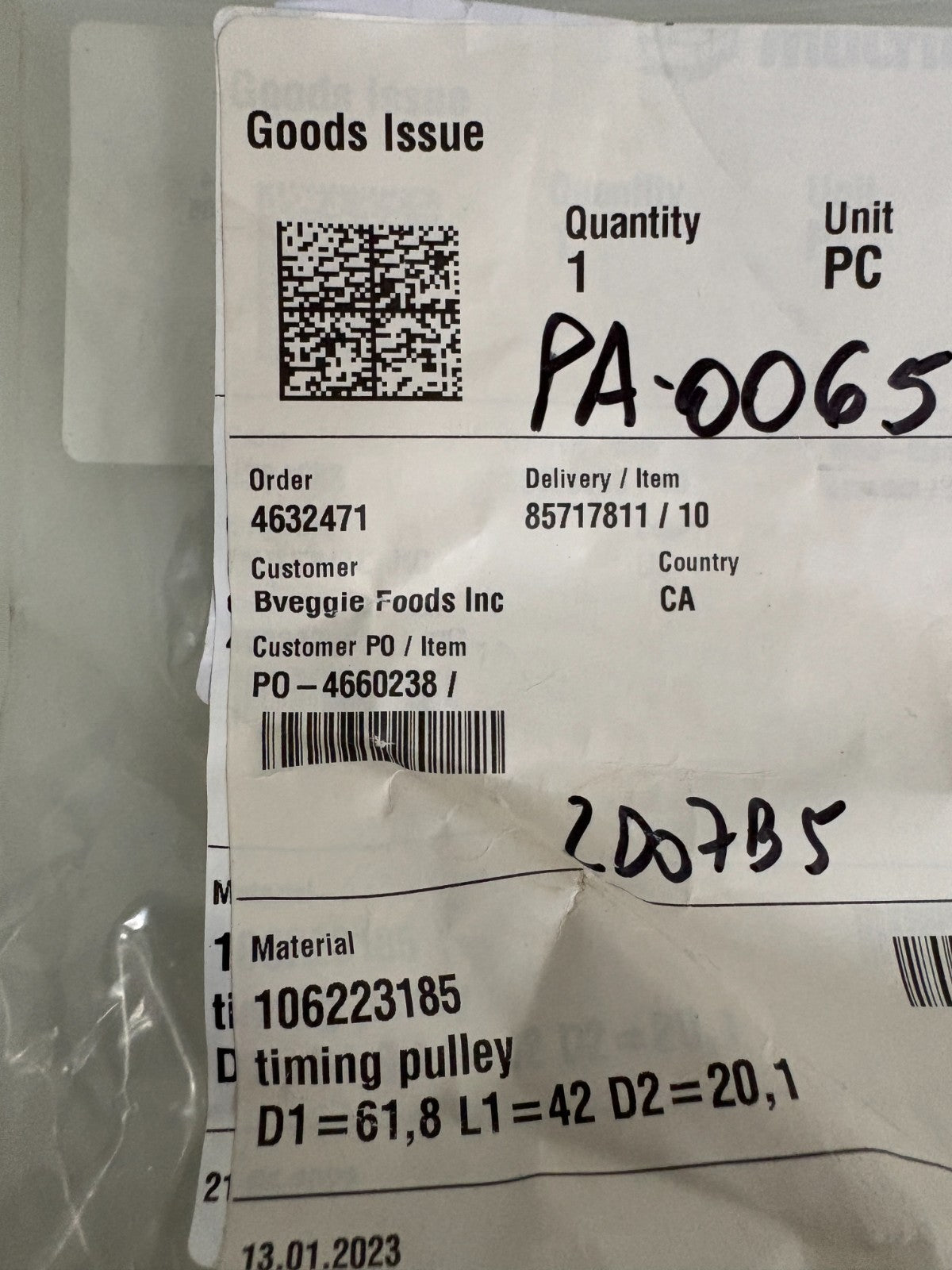 MULTIVAC TIMING PULLEY 106223185