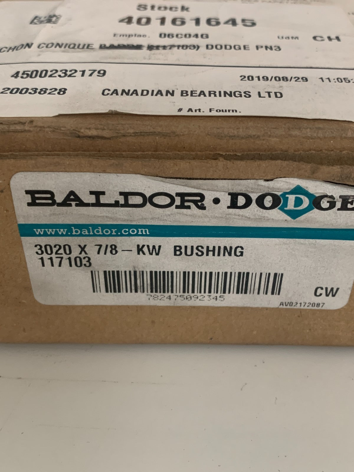 BALDOR DODGE 1 7/8" TAPER LOCK BUSHING 3020X7/8 - KW1