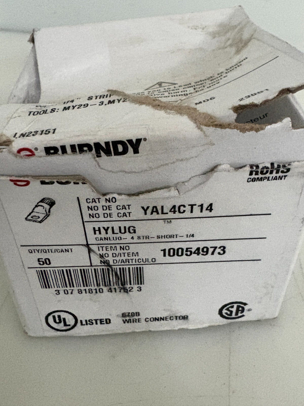 LOT OF 44 BURNDY HYLUG COMPRESSION LUG YAL4CT142
