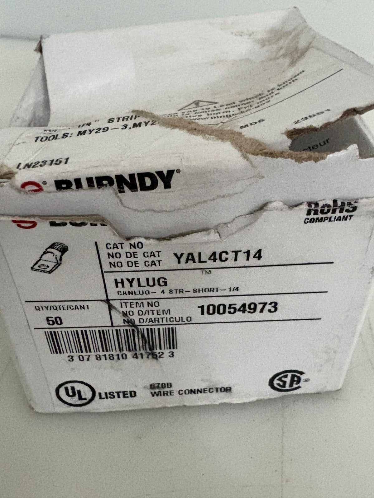 LOT OF 44 BURNDY HYLUG COMPRESSION LUG YAL4CT142