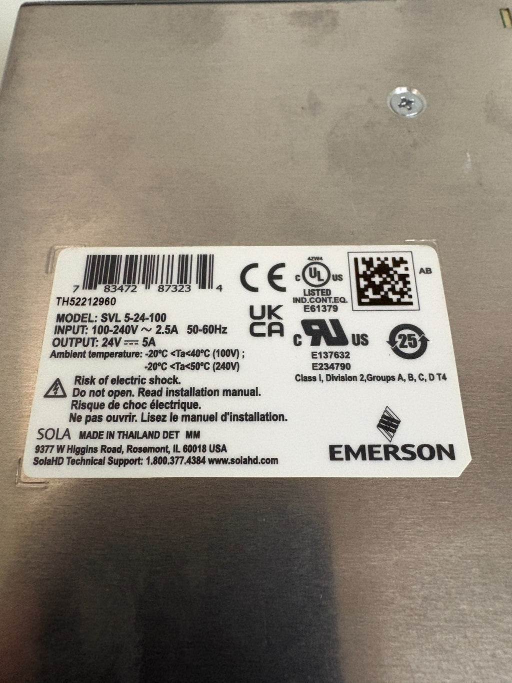 EMERSON POWER SUPPLY SVL 5-24-100