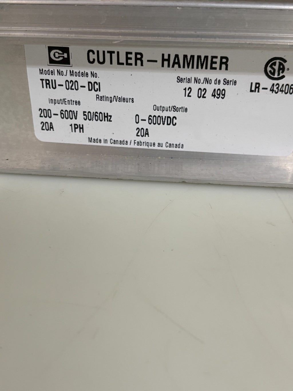 CUTLER HAMMER DC INJECTION BRAKING CHASSIS TRU-020-DC1