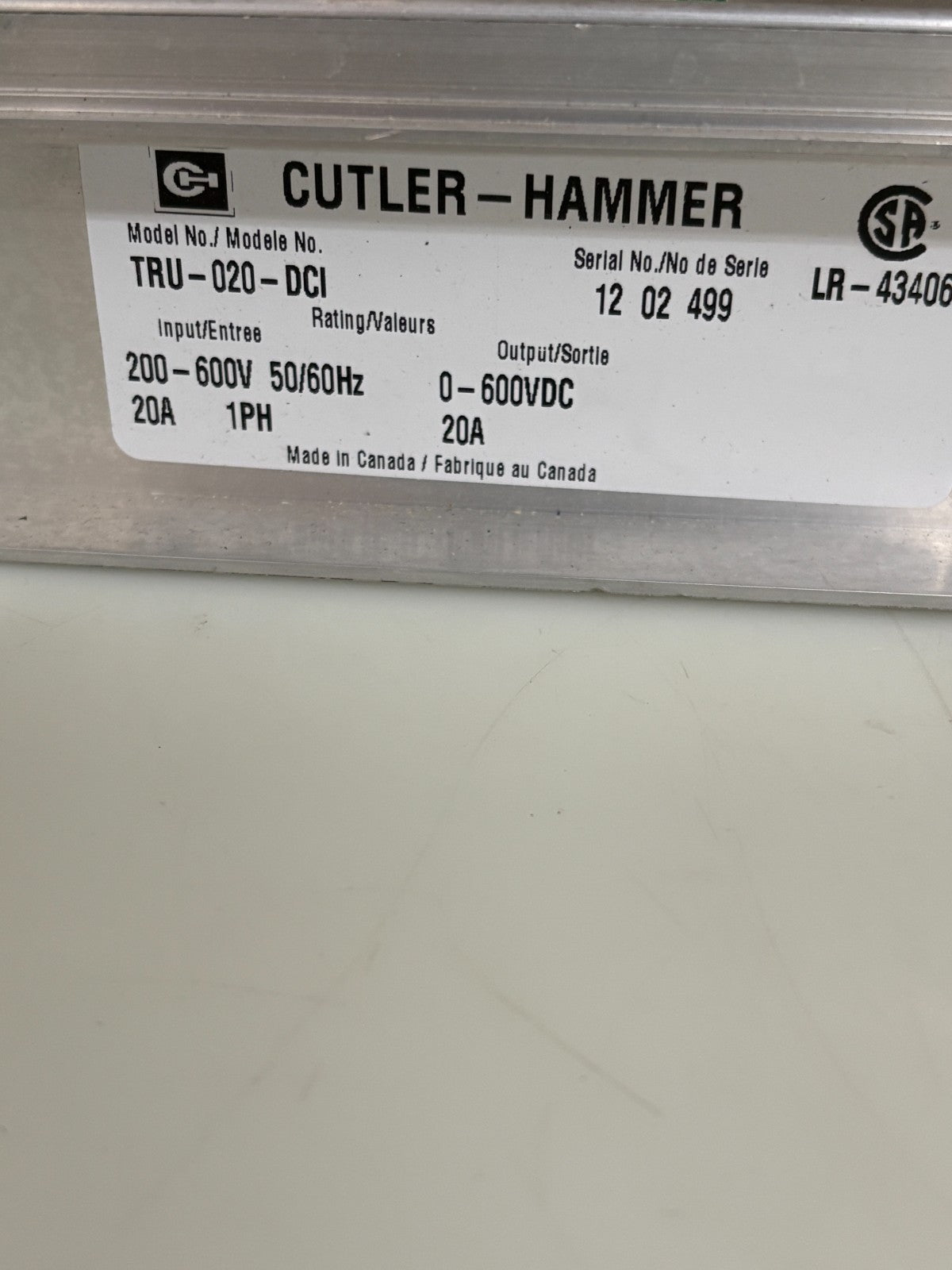 CUTLER HAMMER DC INJECTION BRAKING CHASSIS TRU-020-DC1
