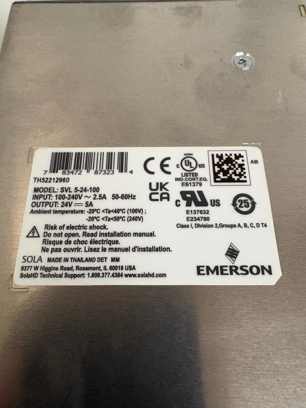 EMERSON POWER SUPPLY SVL 5-24-1002