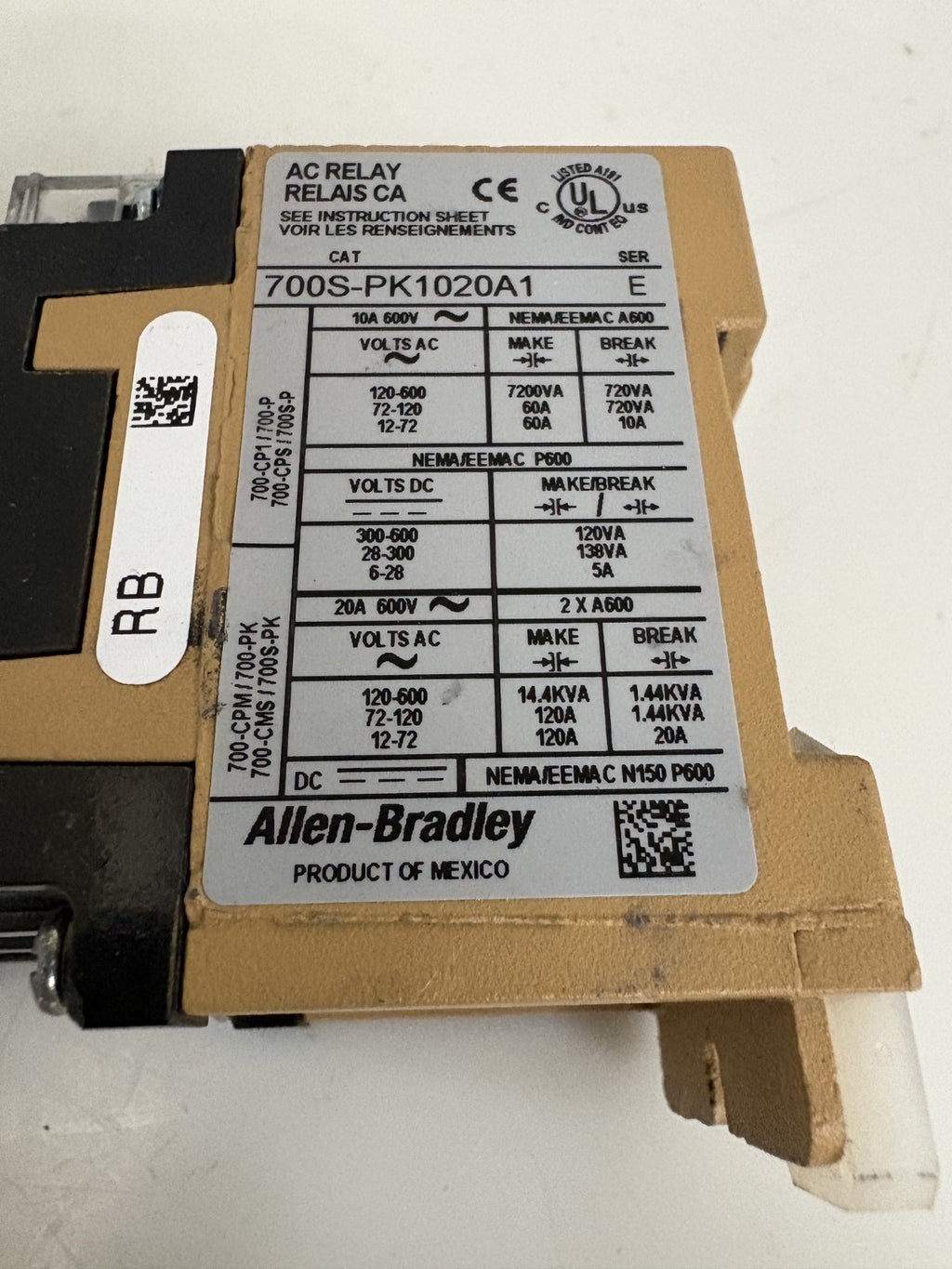 ALLEN BRADLEY MASTER SAFETY CONTROL RELAY 700S-PK102OA1 E