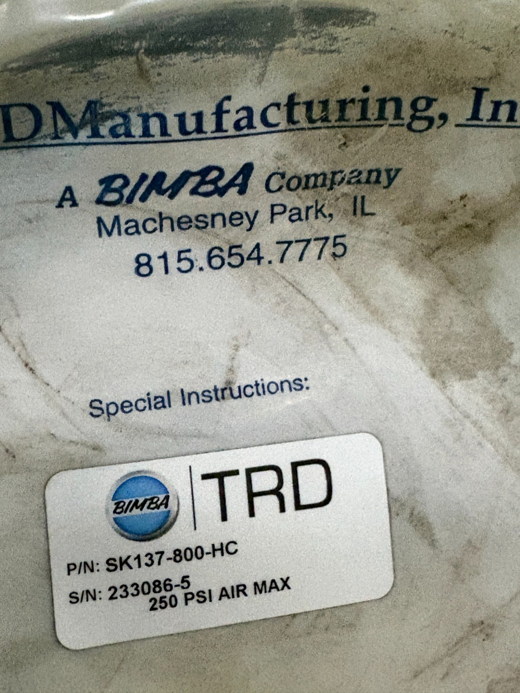 BIMBA PNEUMATIC CYLINDER SEAL KIT SK137-800-HC 1