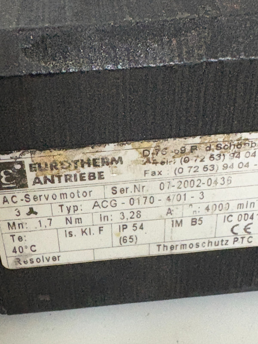 PARKER AC SERVOMOTOR ACG 0170-4/01-3