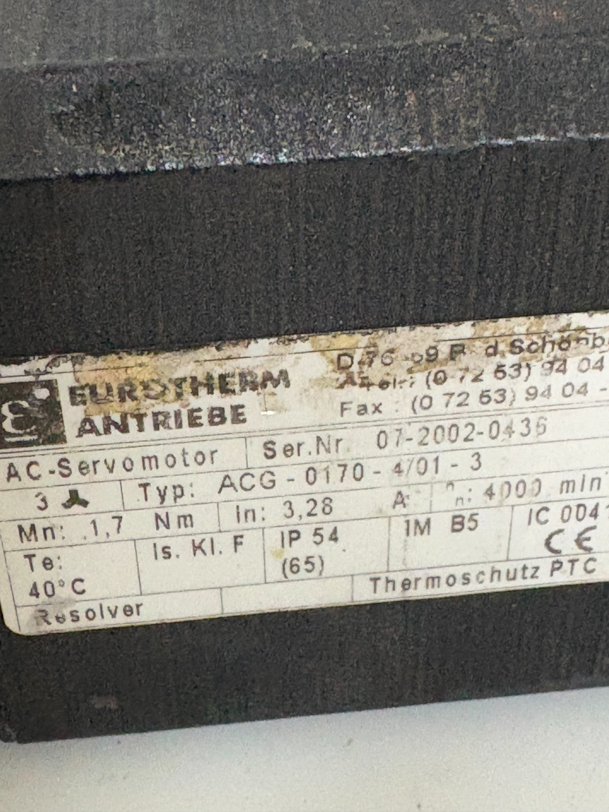 PARKER AC SERVOMOTOR ACG 0170-4/01-3