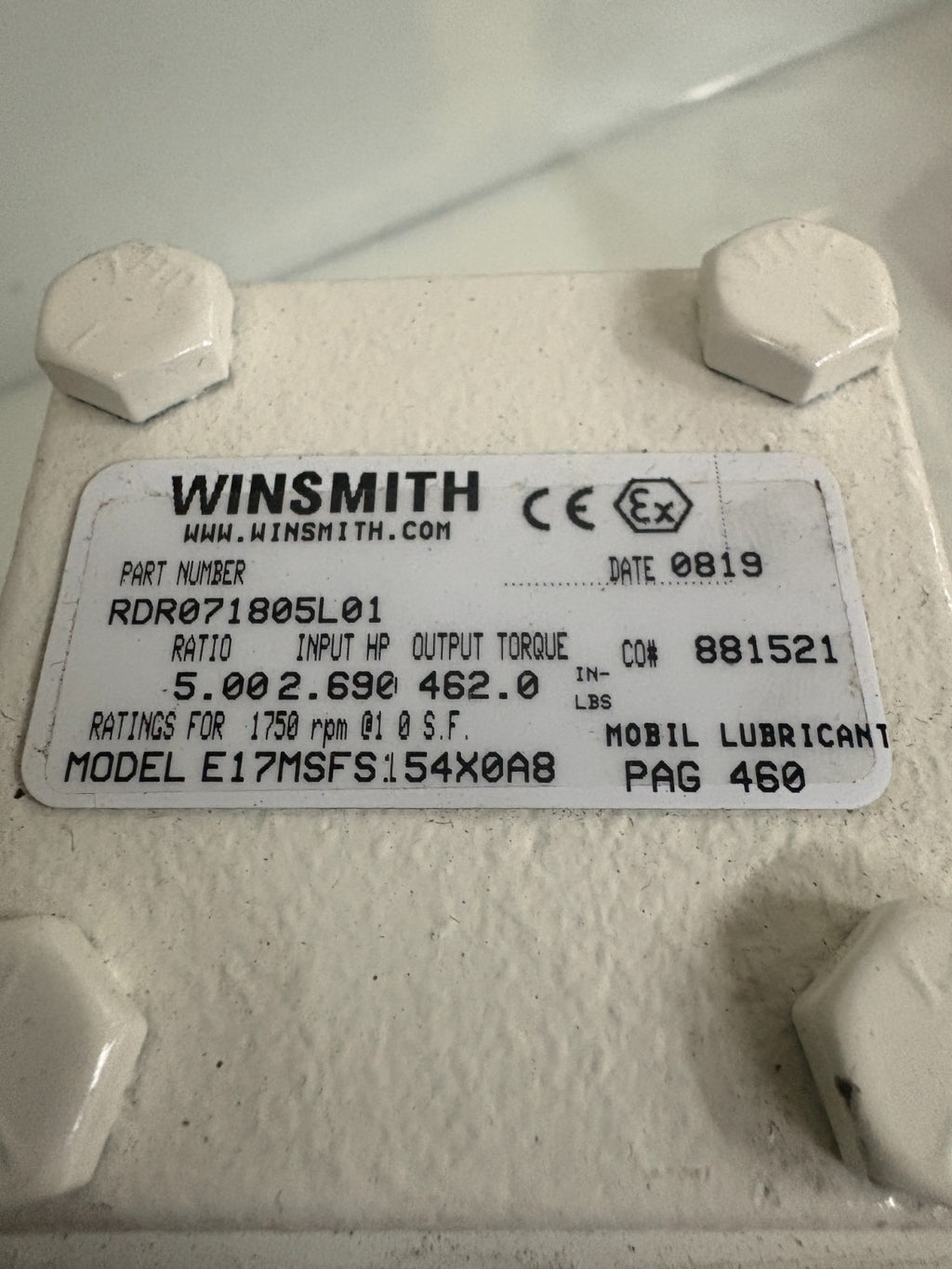 WINSMITH GEAR BOX #RDR071805L01 MODEL E17MSFS154X0AB2