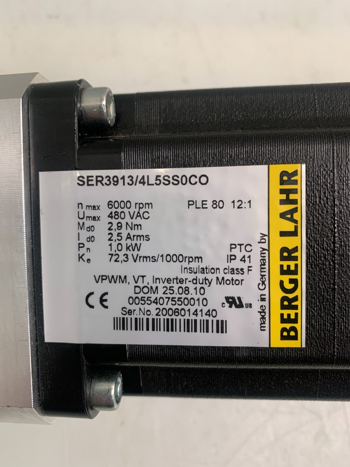 BERGER LAHR Motor SER3913 4L5SS0CO w/ Neugart PLE 80 Gearbox