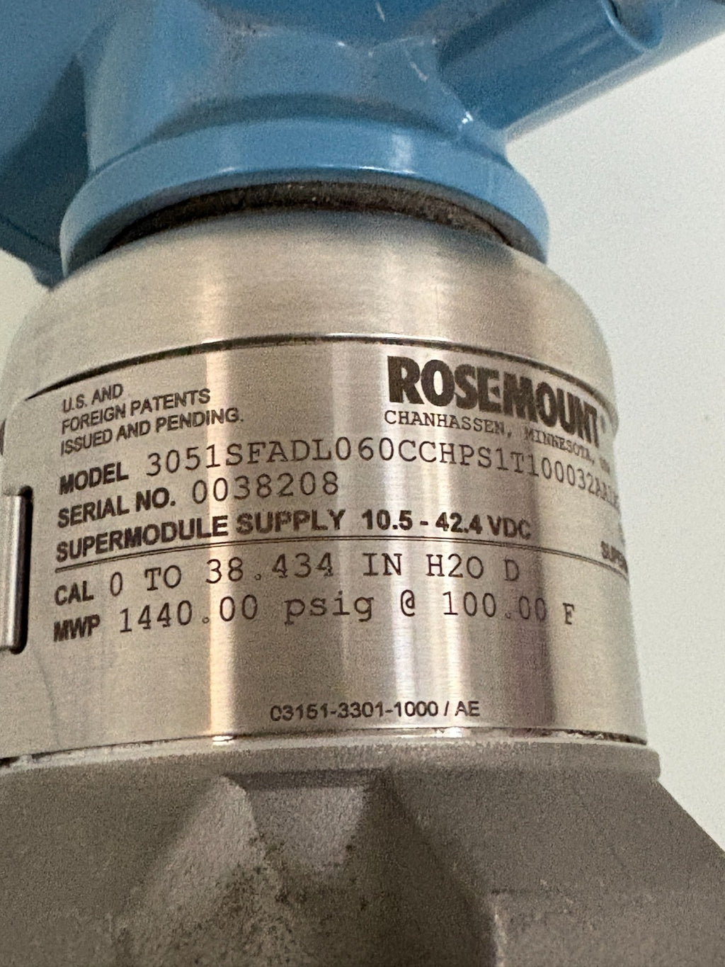 ROSEMOUNT TRANSMITTER 300S1AA W/3051SFADL060CCHPS1T100032AA1A2 AND PROBE
