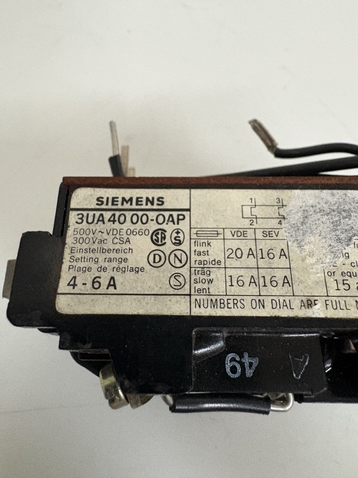 SIEMENS OVERLOAD RELAY 3UA40 00-0AP3