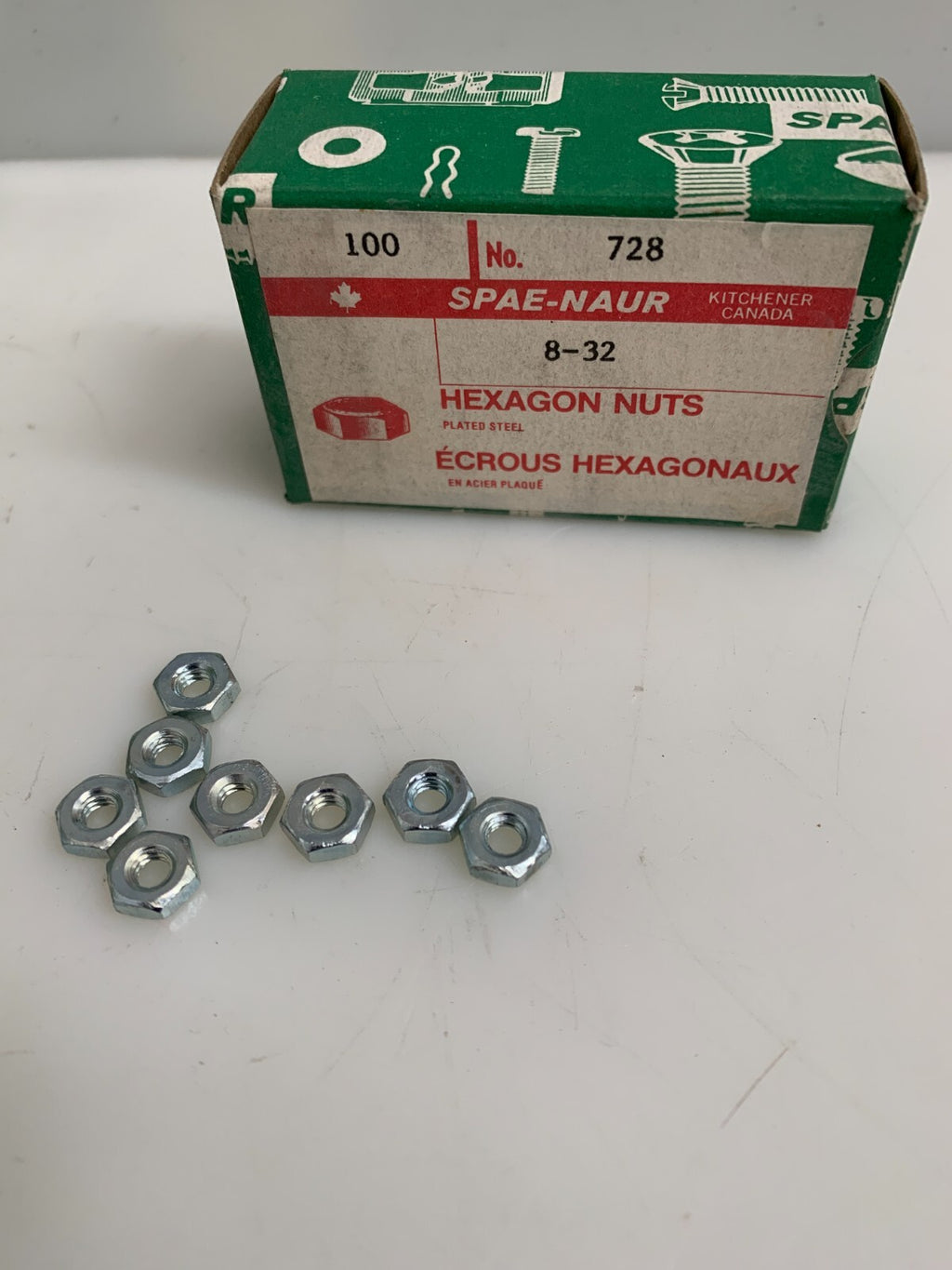 LOT OF 8 BOXES OF 100 Spae-Naur Hexgon Nuts No. 728 8-32