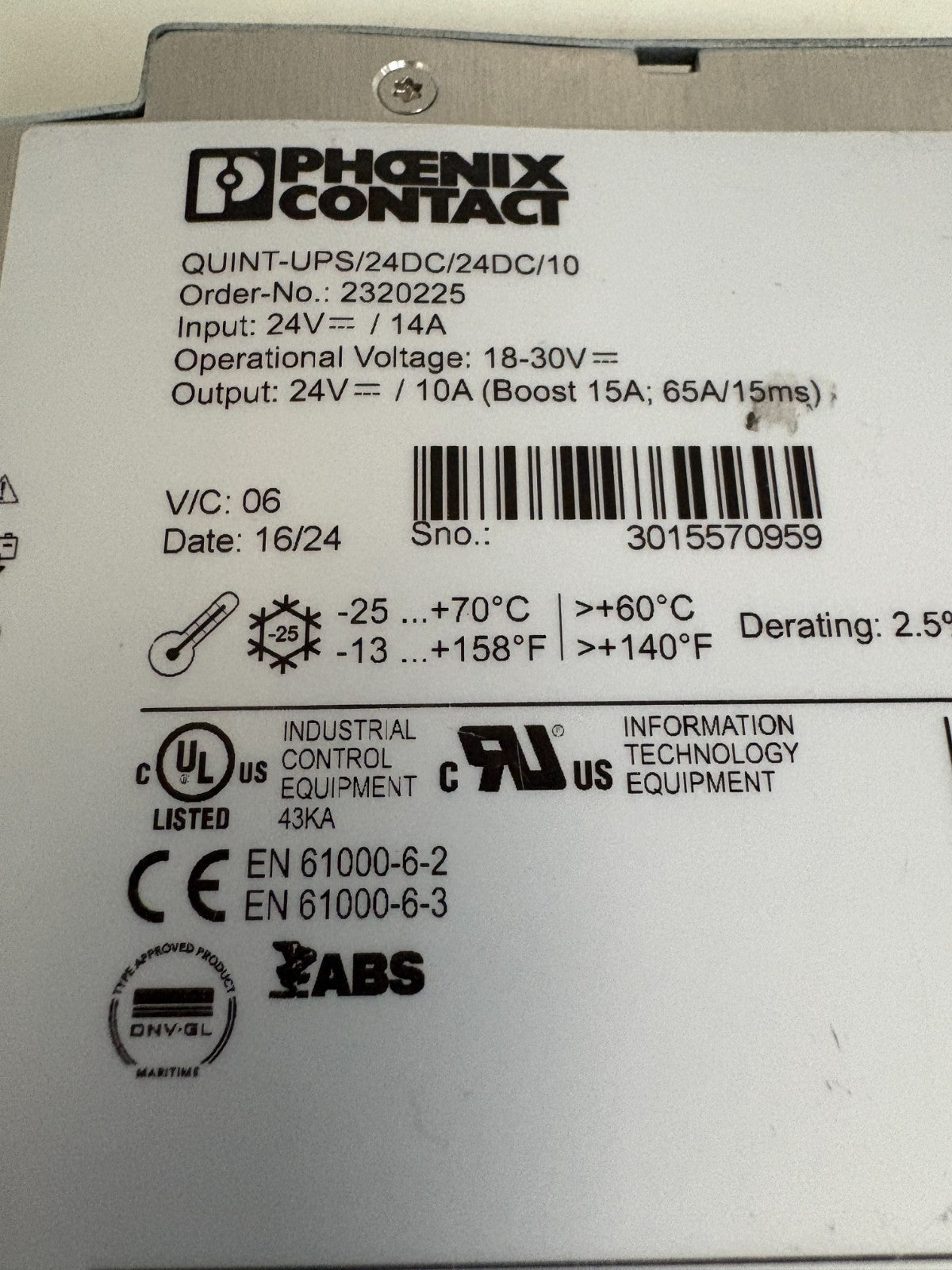PHOENIX CONTACT POWER SUPPLY QUINT-UPS/24DC/24DC/102