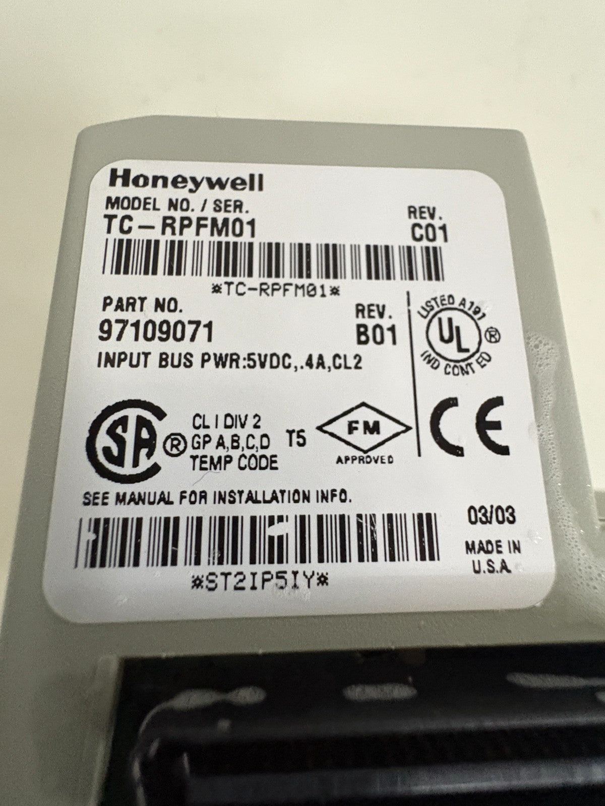 HONEYWELL CONTROL NET FIBER MODULE TC-RPFM01