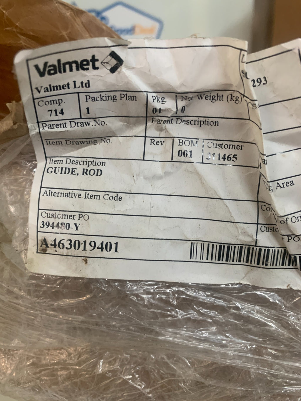 LOT OF 5 VALMET GUIDE ROD #A463019401
