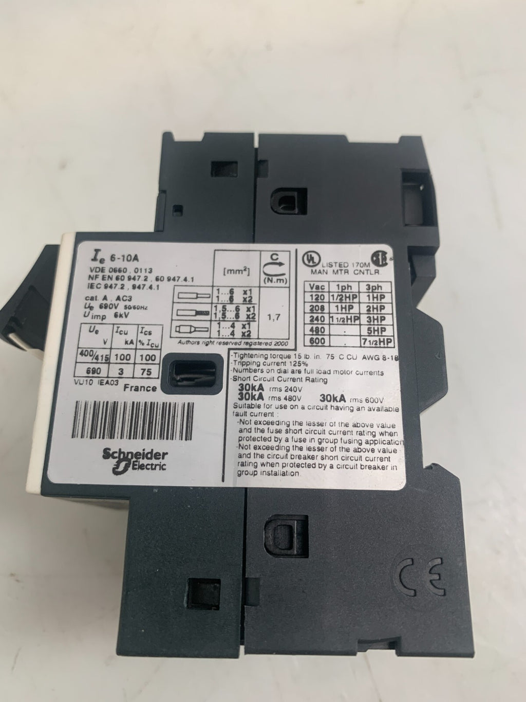 Telemecanique GV2-ME14 / 6-10A Contactor w/ Schneider GVAN11